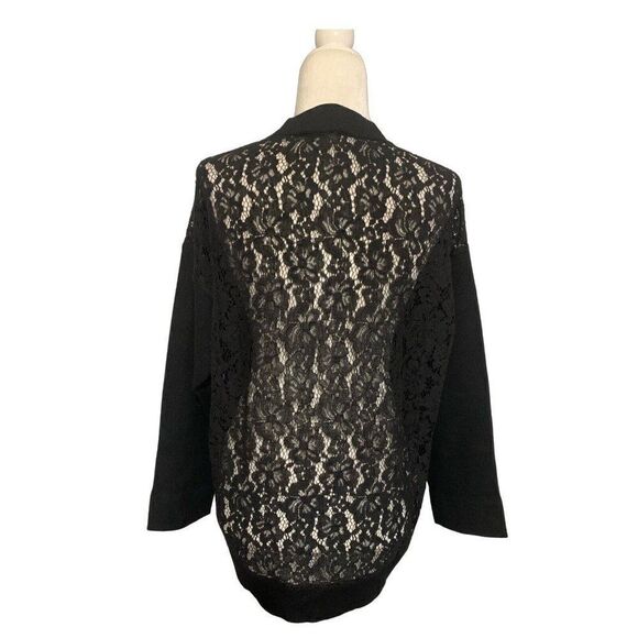 Zara knit womens solid black lace long sleeve oversized sweater top small - Picture 2 of 4